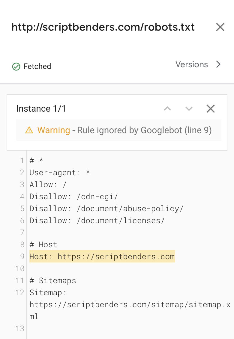 Google Search Console issues a warning when robots.txt has Host